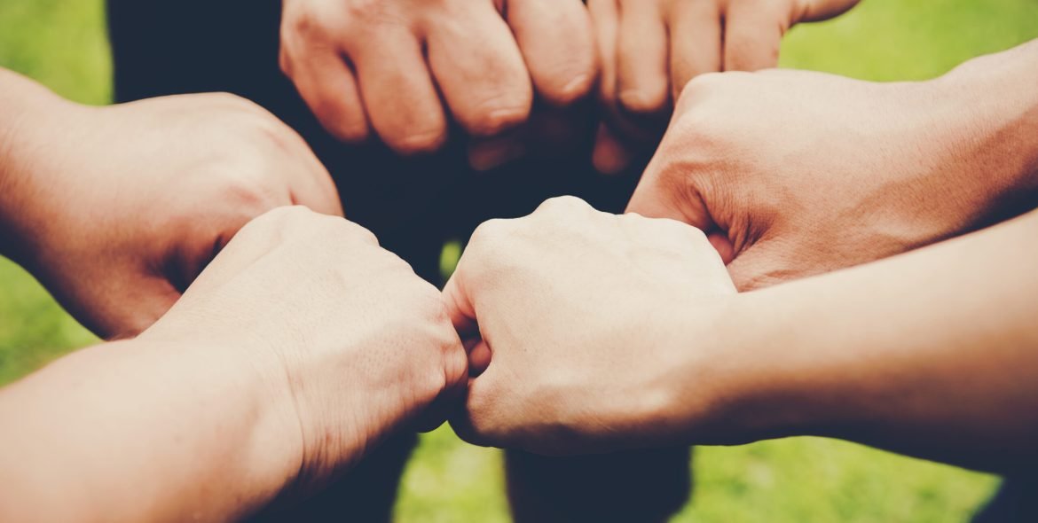 Business teamwork join hands together. Business teamwork concept