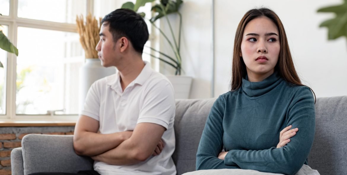 Young couple life is not happy in the marriage. Quarrel of a young couple's life. Unhappy in the marriage after they don't understand each other. Crisis and relationship problems that come to an end.